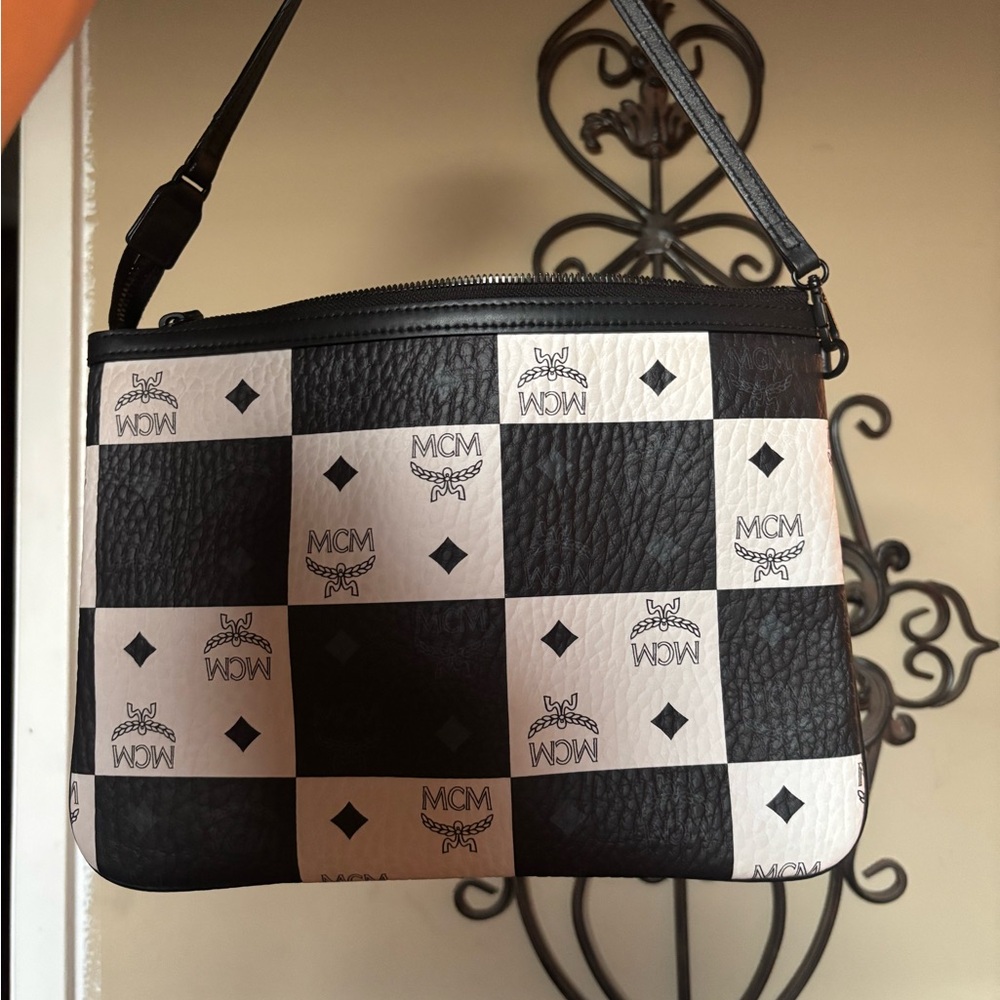 MCM Black and White Checkered shoulder bag